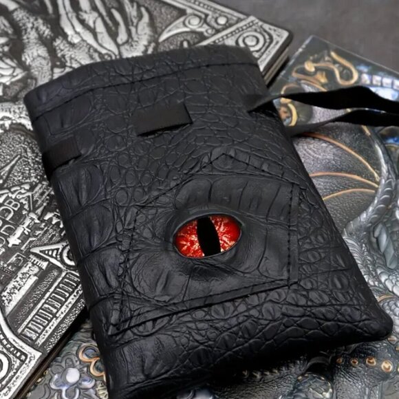 Dragon Eye Travel Dice Bag PU Leather Black Choose Eye Color - Picture 4 of 6